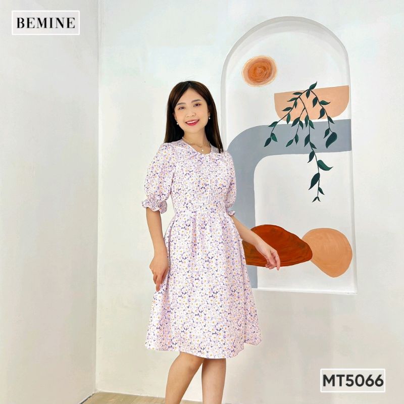 Pass đầm hoa cổ tim tay nhún Size L BEMINE