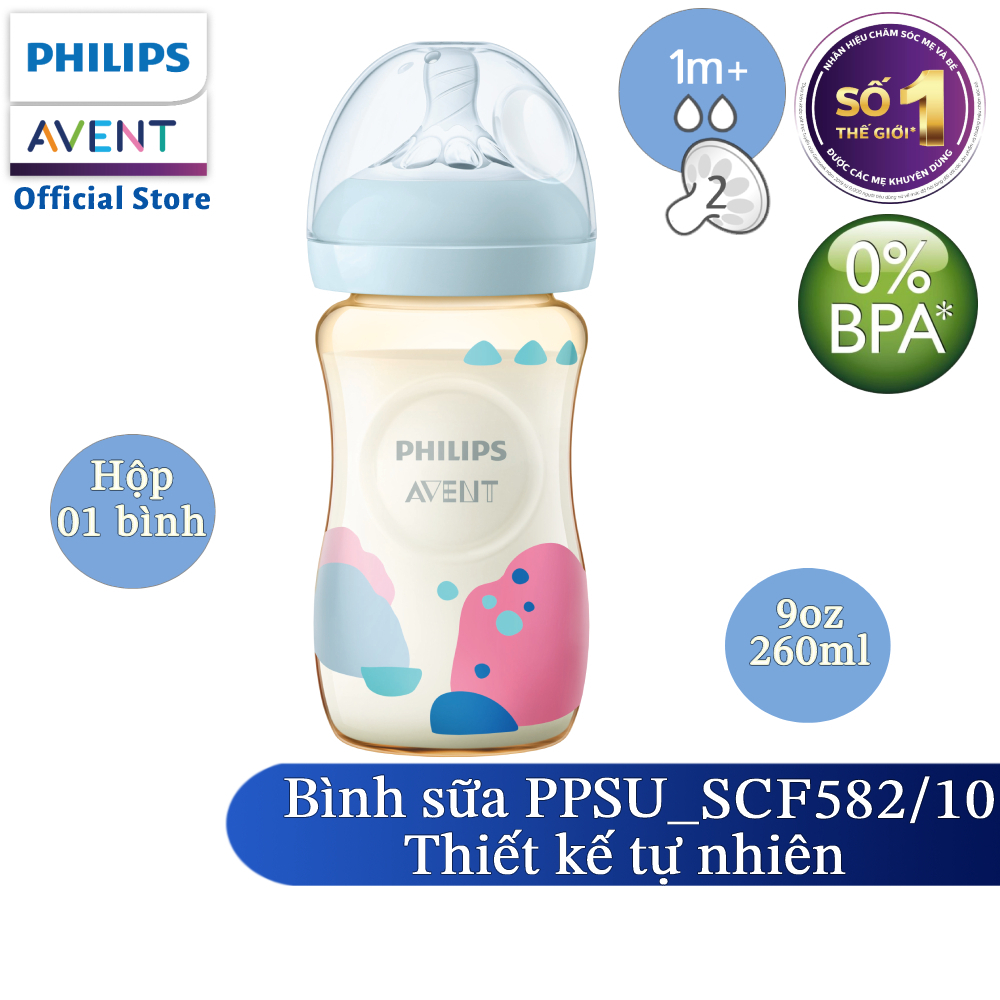 Philips Avent Bình sữa PPSU thiết kế tự nhiên 260ml cho trẻ từ 1 tháng tuổi SCF582/10