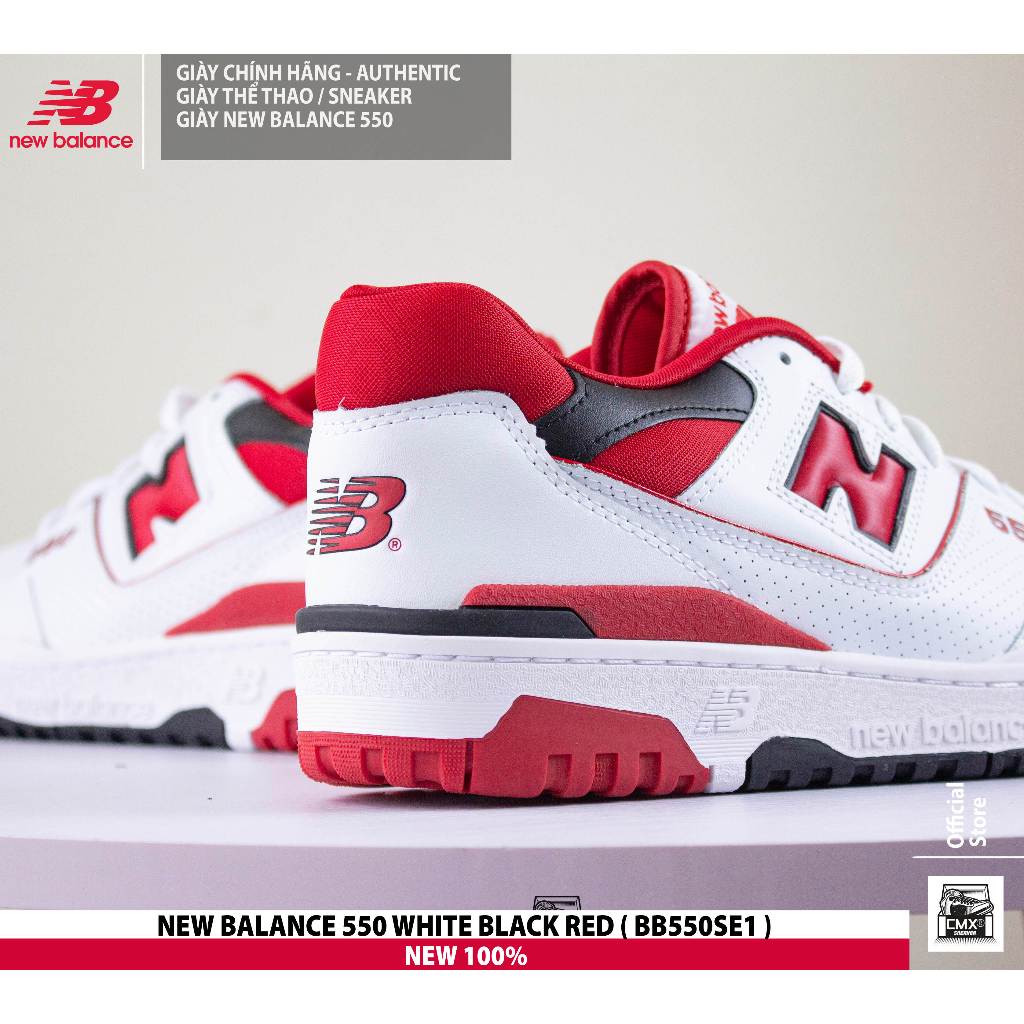 😘  Giày New Balance 550 WHITE BLACK RED  - AUTHENTIC 100%