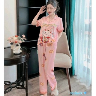 Bộ Pyjama Mặc Nhà Lụa Tơ Cao cấp Quần Dài Tay Ngắn🌸Giảm 10K Đơn 200K