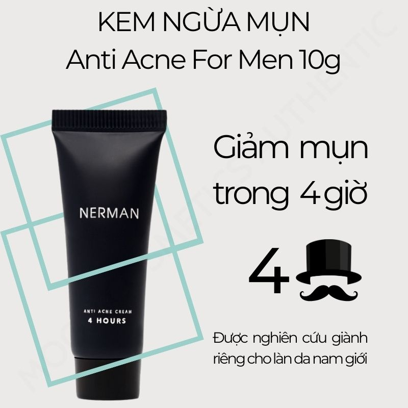 Kem Ngừa Mụn Nam Giới Nerman Anti Acne Cream 4 Hours 10ml - Hàng Chính Hãng