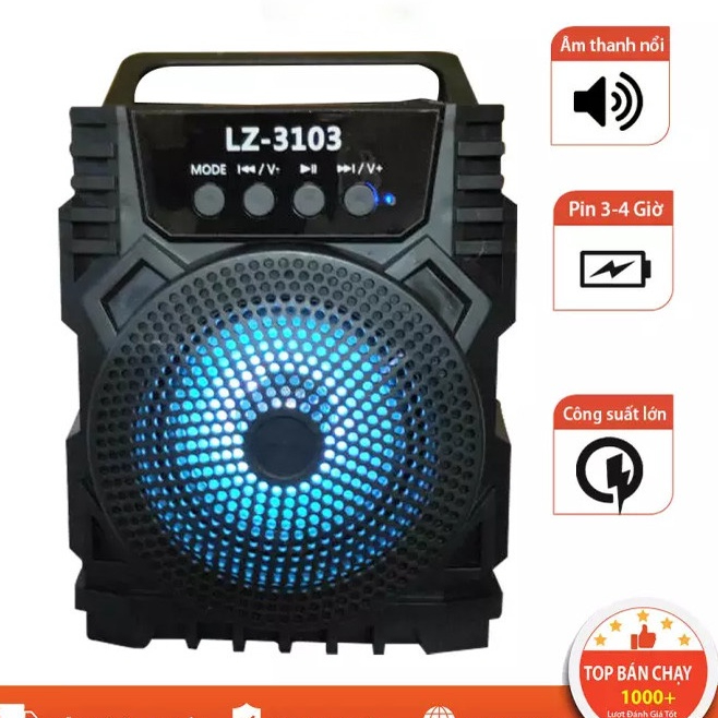 Loa bluetooth LZ-3103 - Thiết kế hầm hố mạnh mẽ cùng khả năng khuếch đại âm thanh mạnh mẽ - Quai xách tiện lợi- Bảo Hành