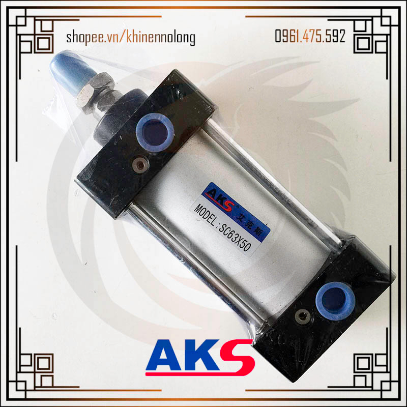 Xi Lanh Khí Nén Đế Vuông AKS SC63 x 25,50,75,100,125,150,175,200,250,300,350,400,450,500