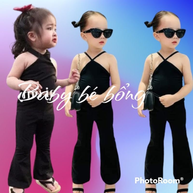 sét áo cổ yếm phối quần loe xinh cho bé