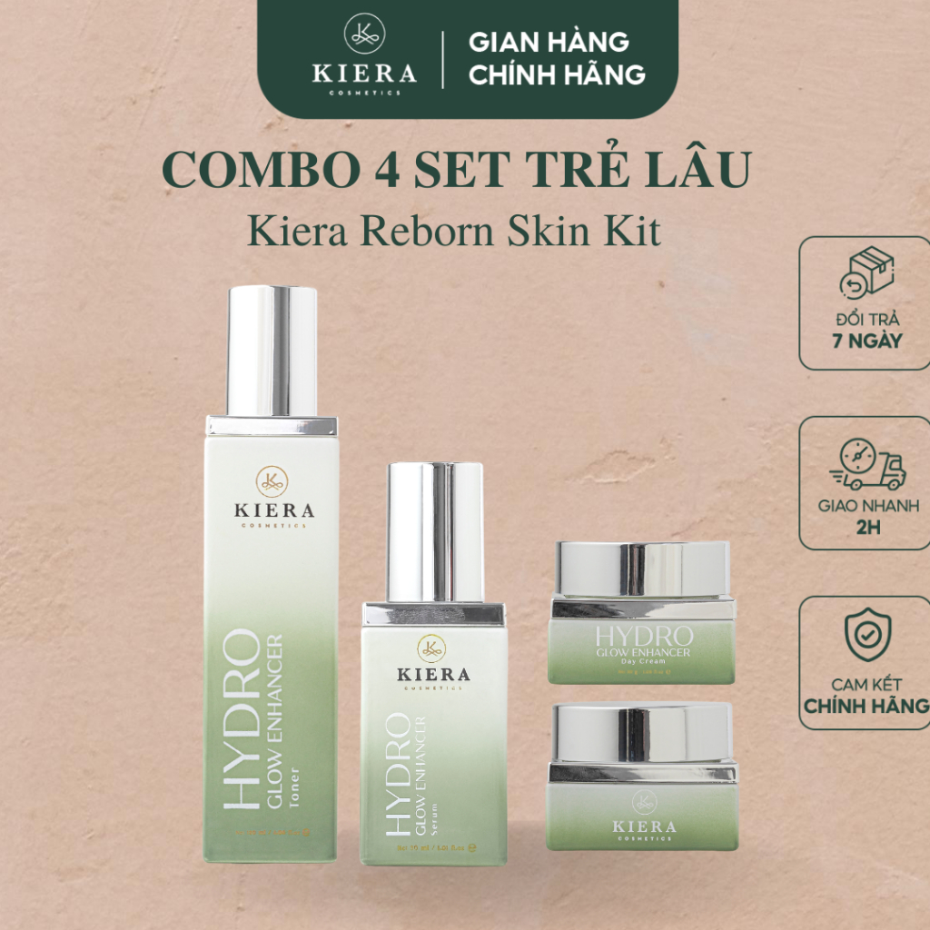 Combo 4 SET TRẺ LÂU - Toner, Serum Night Cream, Day Cream (Kiera Reborn Skin Kit)
