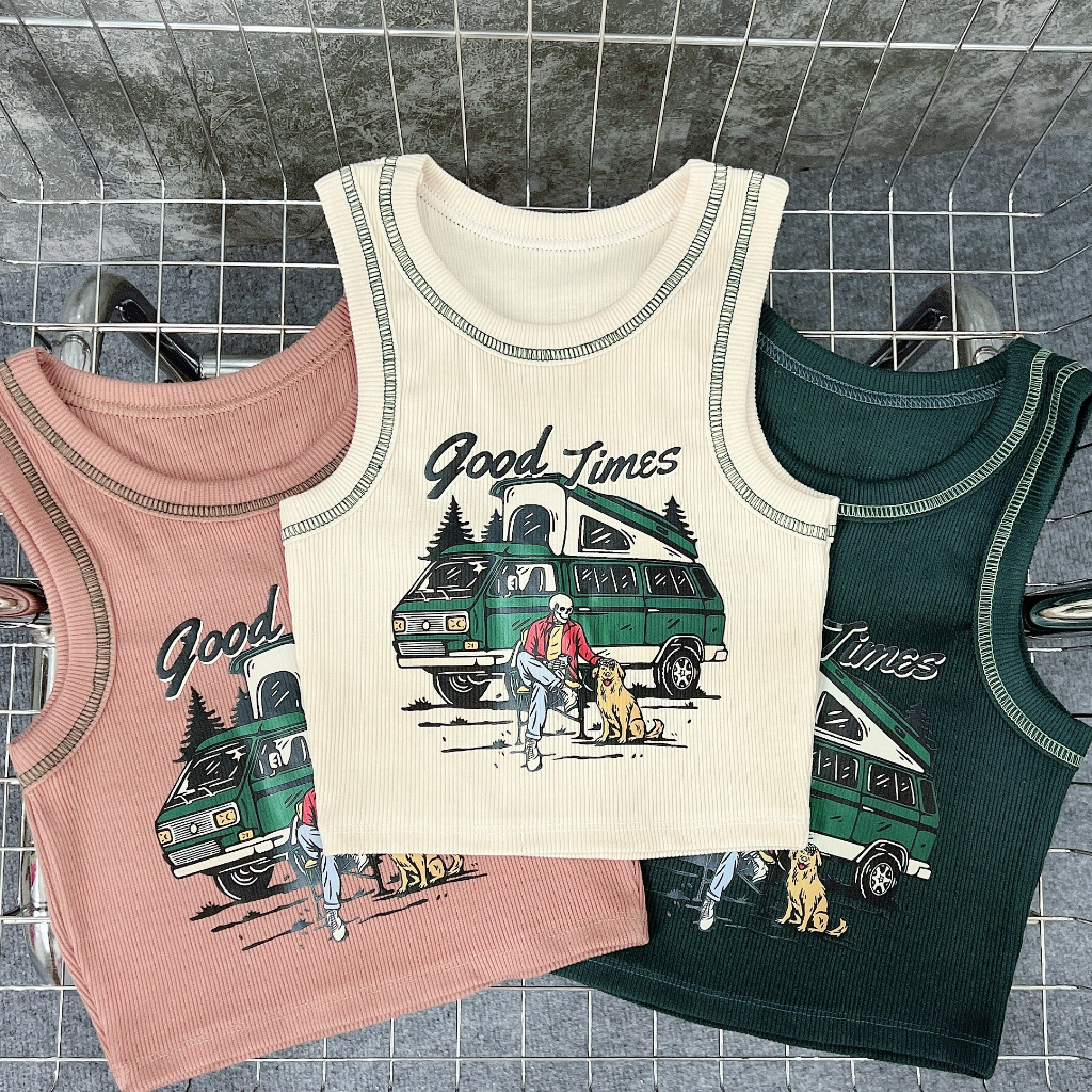 Áo croptop 3 lỗ in chữ Good Time for camping 492 FIORI STORE