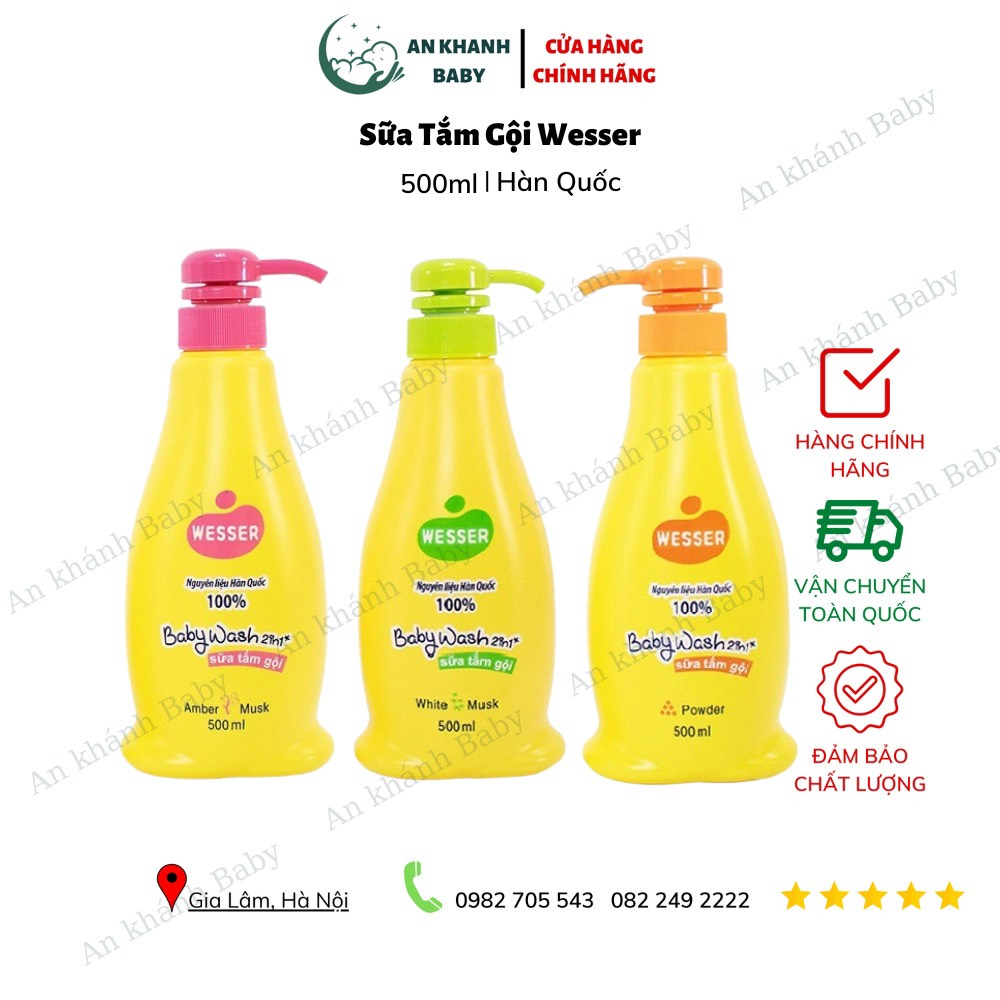 Sữa Tắm Gội Wesser 2 In 1 500ml - Cam/Xanh Lá/Hồng