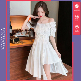Váy trắng tiểu thư, đầm trắng tiểu thư trễ vai 2 màu đen trắng dáng dài tiểu thư nữ tính xinh xắn (Mã 124) VAVANA