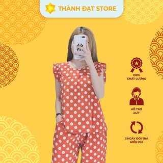 Bộ mặc nhà nữ set mặc nhà họa tiết chấm bi chất vải lụa cao cấp mặc mát chống nhăn