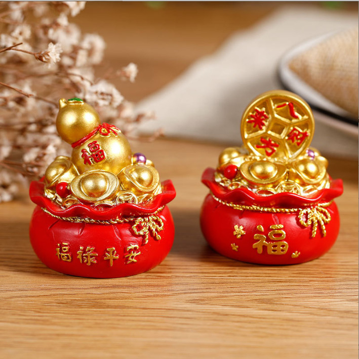 Mô hình túi vàng hồ lô, túi tiền vàng decor mô hình tết, trang trí cây cảnh