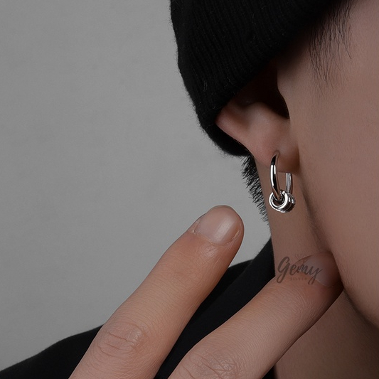 Khuyên tai tròn nam bạc 925 đeo được 2 kiểu trơn charm đá unisex (1 chiếc) | GEMY SILVER KN64