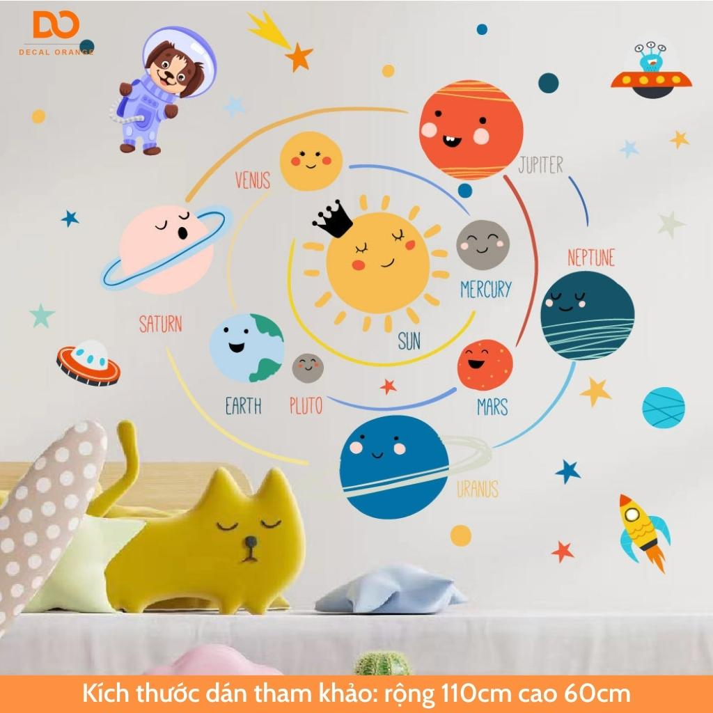Decal dán tường cho bé, Giấy dán tường các hành tinh trang trí phòng cho bé trai, góc học tập, tủ quần áo