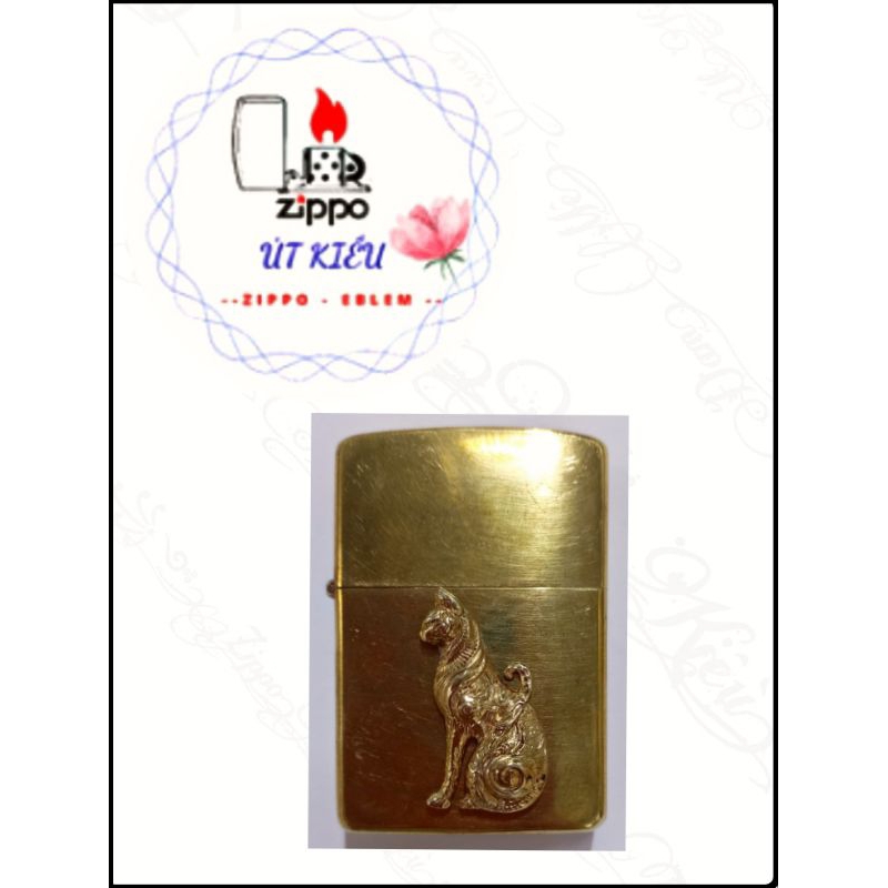 Miếng eblem dán zippo đồng nguyên khối mèo US30