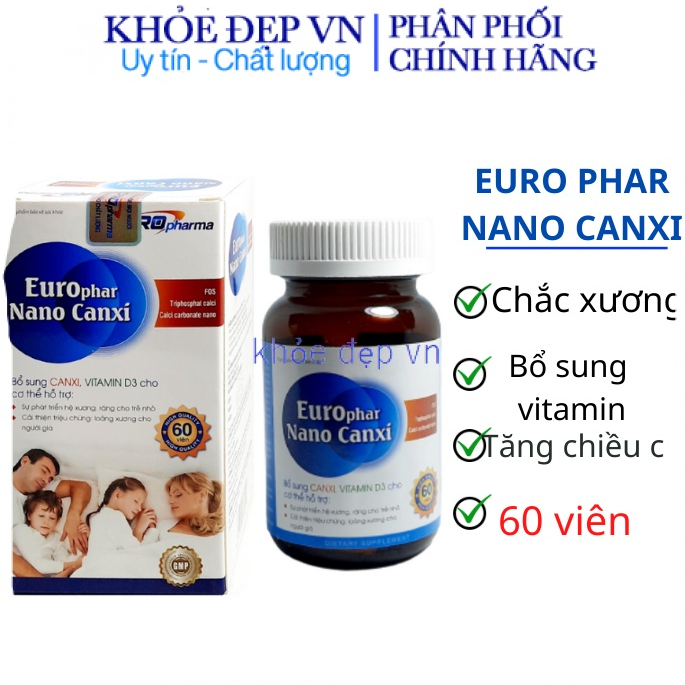 Viên uống Nano Canxi Vitamin K2 D3 bổ sung canxi, hỗ trợ phát triển xương và chống loãng xương – Hộp 60 viên