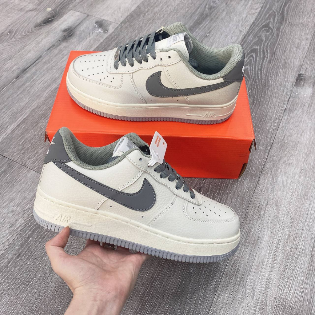 Giày _Nike Air Force 1 Trắng Vệt Xám Bản Cao Cấp, Giày AF1 Vệt Xám Đế Air Đủ Size Nam Nữ 36-43