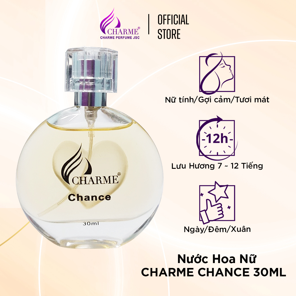 Nước hoa nữ thơm lâu, Charme Chance, mùi hương vani, mang phong cách nữ tính, gợi cảm, lưu hương lâu, 30ml