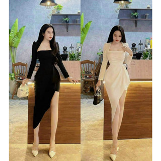 Đầm Nữ cổ vuông tay dài thiết kế ôm eo sang trọng phù hợp đi chơi, dự tiệc