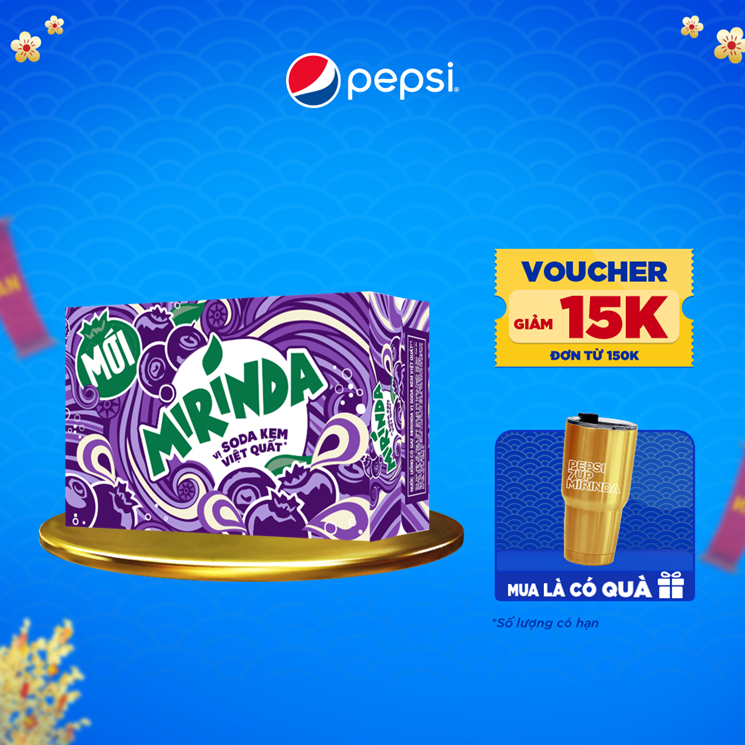 Thùng 24 Lon Nước Ngọt Có Gaz Mirinda Soda Kem Việt Quất (320ml/lon)