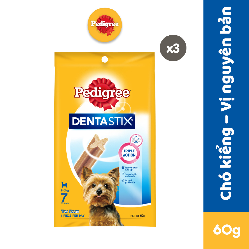 Bộ 3 bánh xương cho chó kiểng Pedigree Dentastix 60g/gói