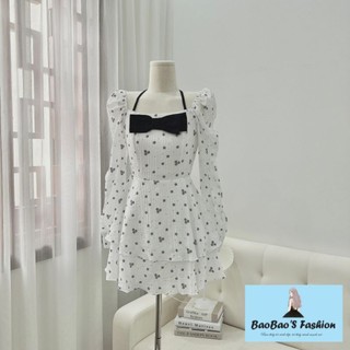 Đầm hoa xốp xoè tầng đính nơ xinh xắn