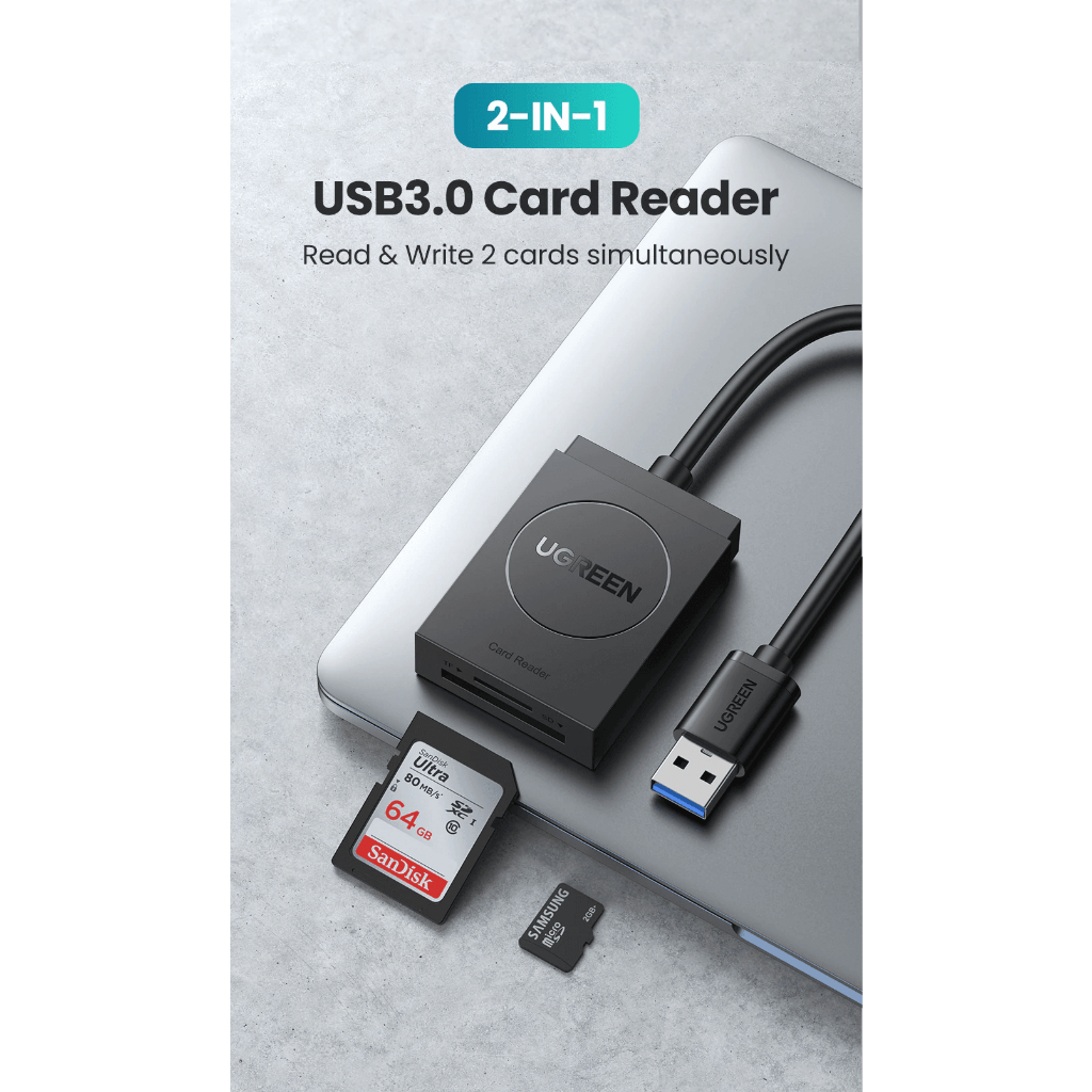 Đầu đọc thẻ SD TF chân cắm USB 3.0 UGREEN CR127 Truyền tải dữ liệu nhanh chóng | Kết nối OTG Bảo Hành 18 Tháng 1 Đổi 1