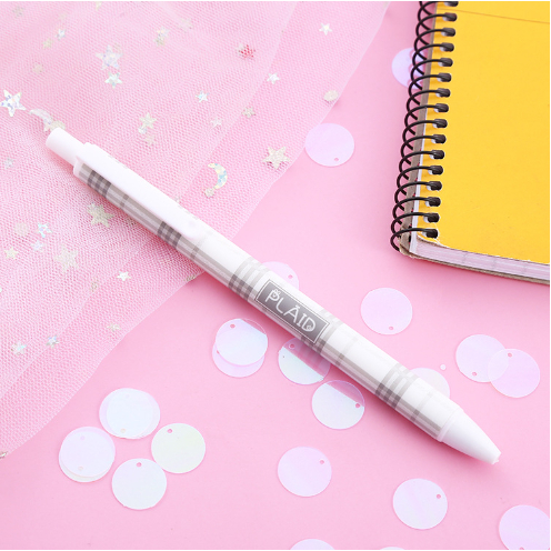 Bút Bi Bấm Kẻ Sọc Caro Siêu Dễ Thương - Bút Bi Bấm Văn Phong Mực Đen