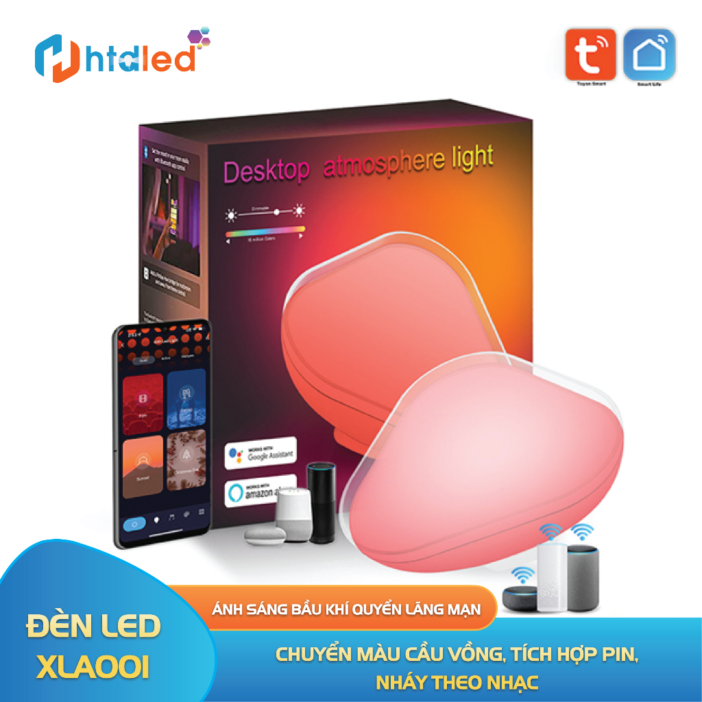 Đèn LED RGBIC ánh sáng không gian lãng mạn, nháy theo nhạc chuyển màu cầu vồng, tích hợp pin, điều khiển từ xa