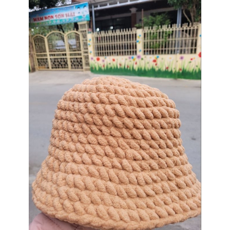 Mũ bucket tự móc bằng len nhung đũa