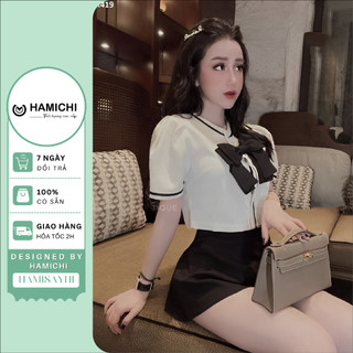 Set Váy nữ nơ ngực kèm chân váy ngắn, đầm thiết kế sang trọng cho nữ đi chơi, đi dự tiệc By Hamchi Fashion