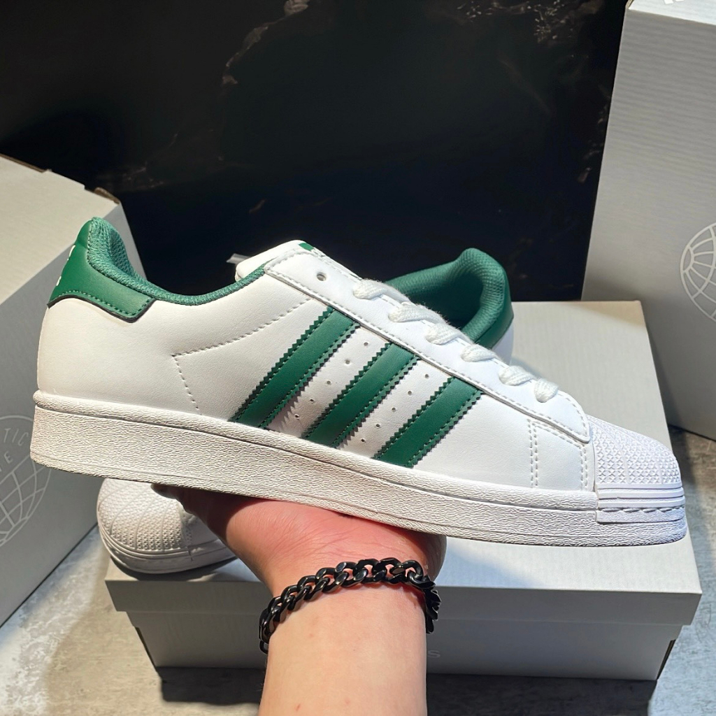 Giày Thể Thao Adidas Superstar 'Cloud White/Collegiate Green/Cloud White'. Giày Thể Thao Sò Vạch Xanh Lá