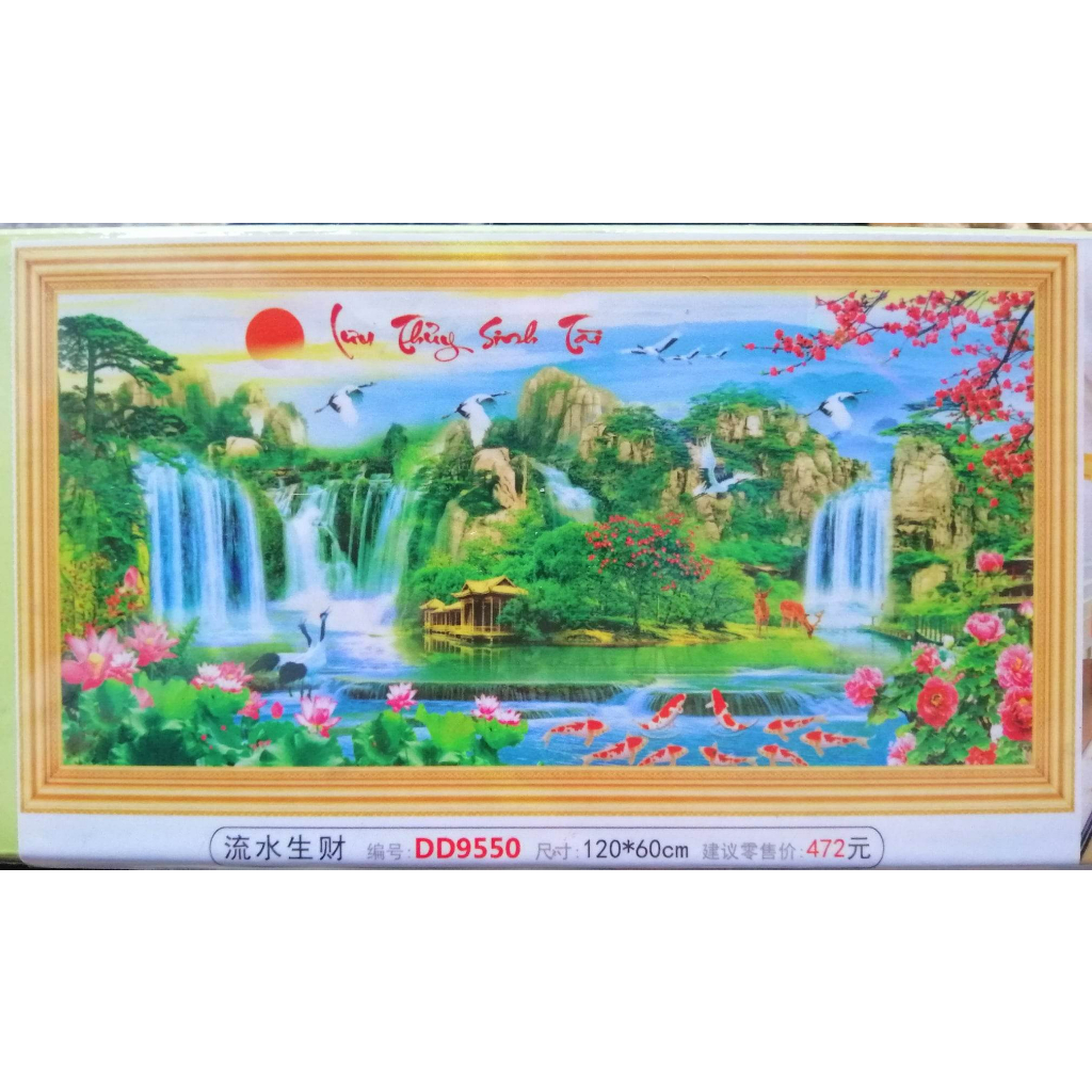 Tranh đính đá phong cảnh Lưu thủy sinh tài (về tự đính) DD9550
