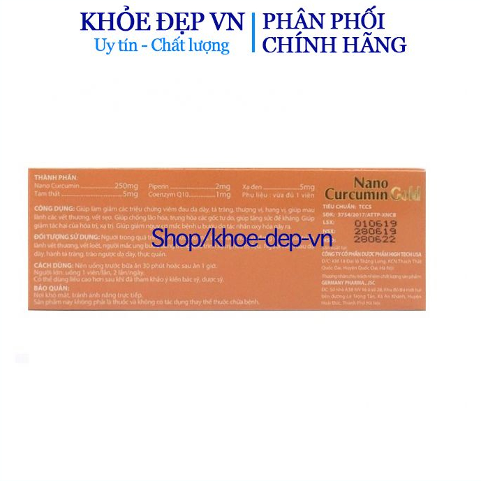 Viên uống Nano Curcumin Gold, giúp giảm tác hại của hoá trị, xạ trị, giảm viêm loét dạ dày - Hộp 30 viên