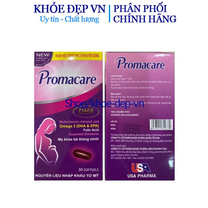 Viên uống PROMACARE DHA bổ sinh vitamin tổng hợp cho phụ nữ có thai và cho con bú hộp 30 viên