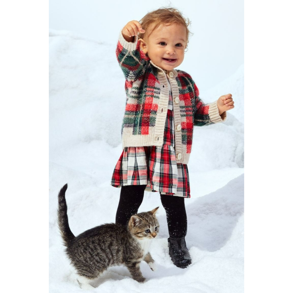 Váy dài tay caro đỏ HM H&M_hàng chính hãng authentic