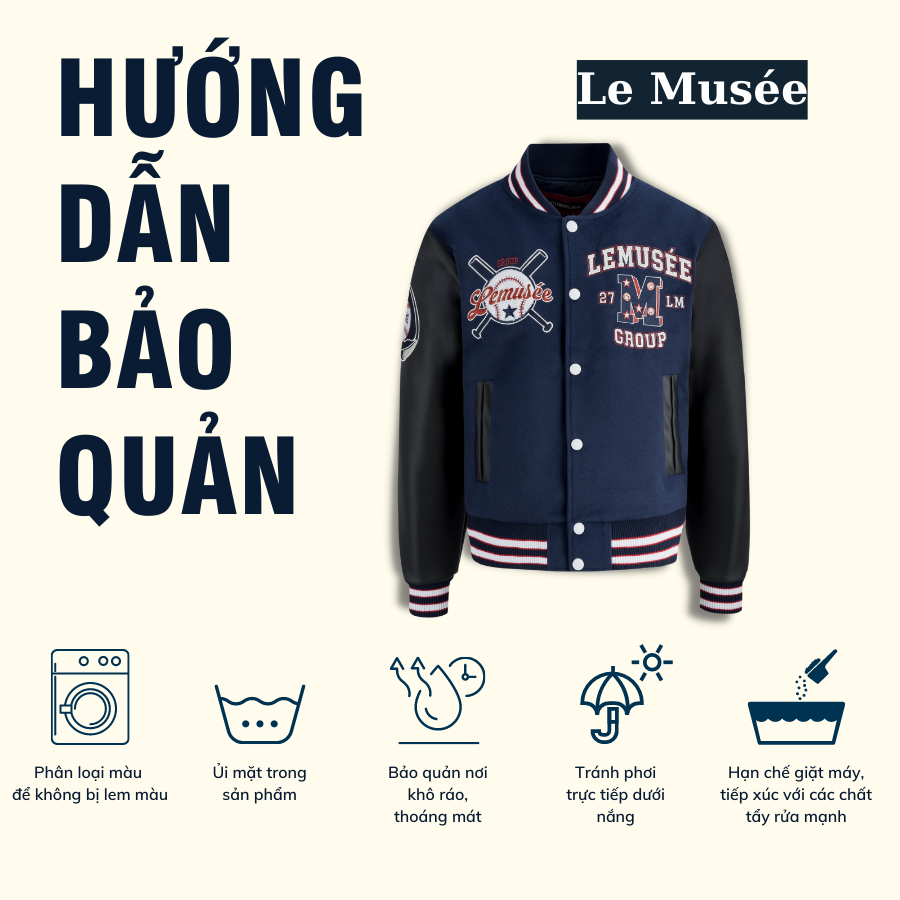 Áo Khoác Varsity Le Musée Vải Lông Cừu 720gsm Chính Hãng 100% Màu Xanh Than