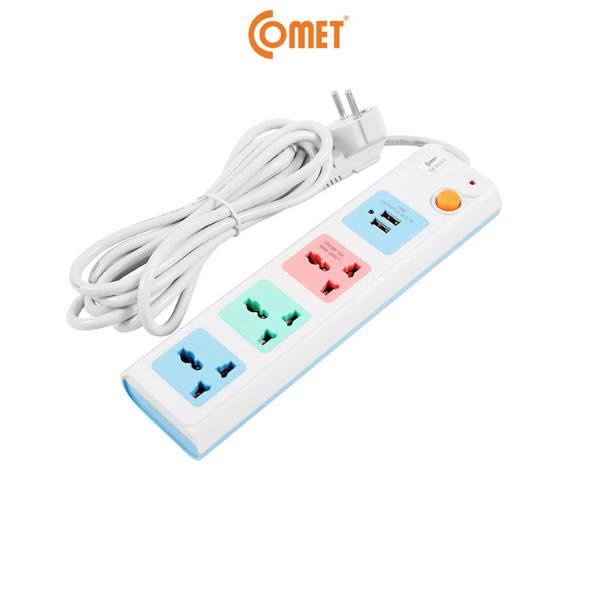 Ổ Cắm Điện Nối Dài COMET CES5303 2500W Dây 3M, 3 Ổ Cắm 3 Chấu, 2 Cổng Sạc USB