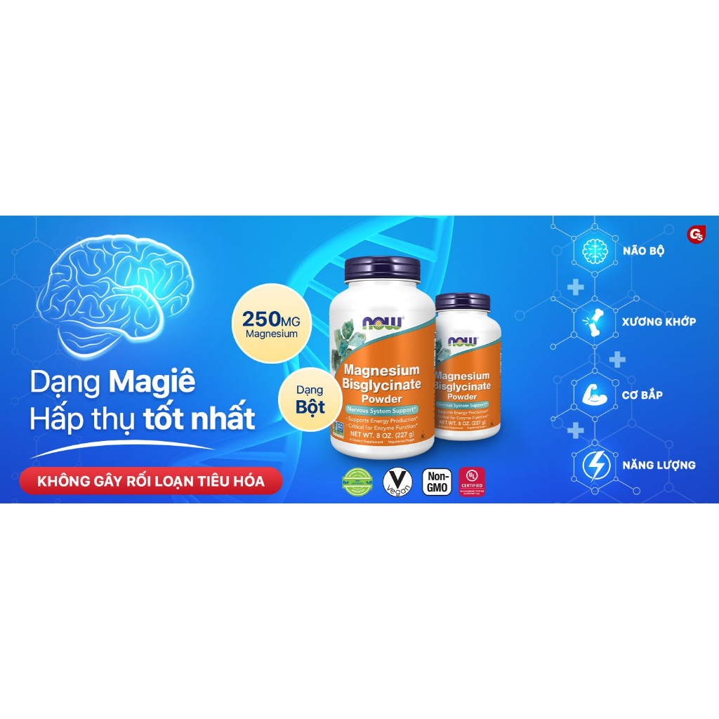Viên uống NOW Magnesium Bisglycinate Chelate with TRAACS Powder  nhập khẩu Mỹ