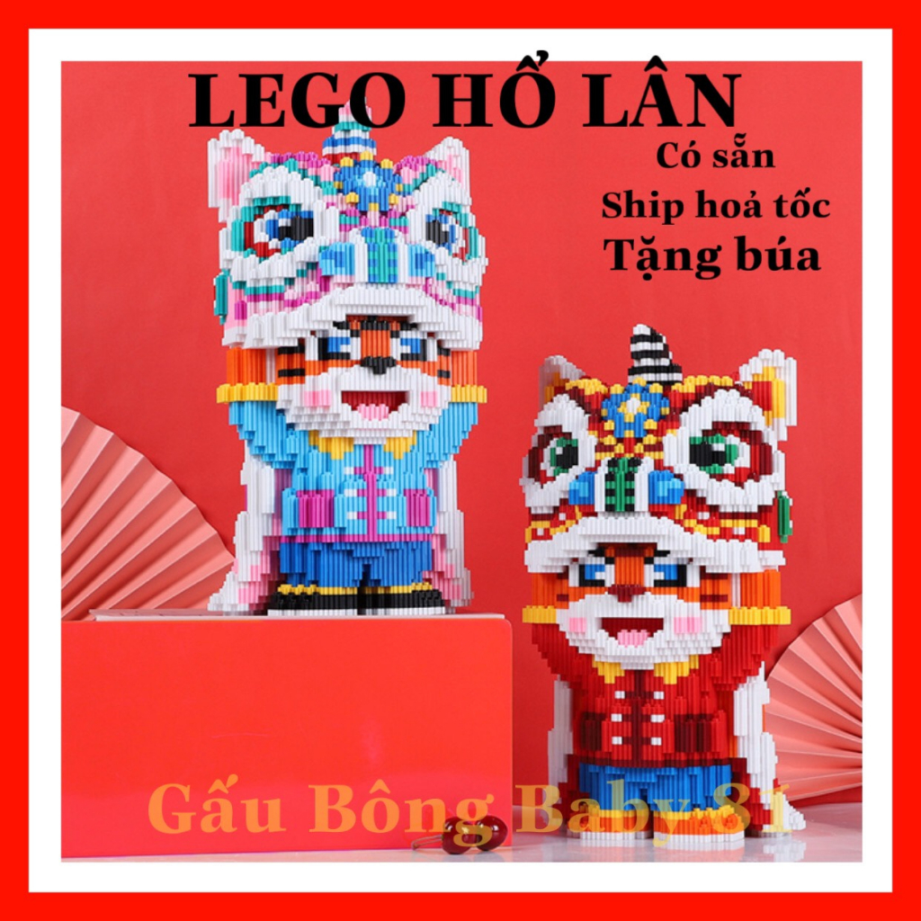( Có sẵn) Đồ chơi lắp ráp mô hình hổ đầu lân le-go hổ lân, mèo thần tài, xếp hình thỏ chiêu tài may mắn Tết 2023