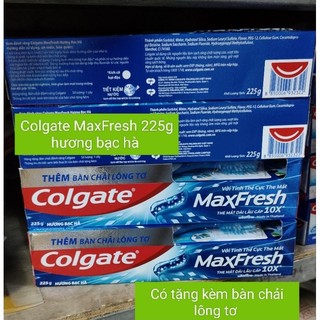 Combo 2 cây kem đánh răng Colgate  Maxfresh hương bạc hà 225g tặng kèm bàn chải lông tơ.