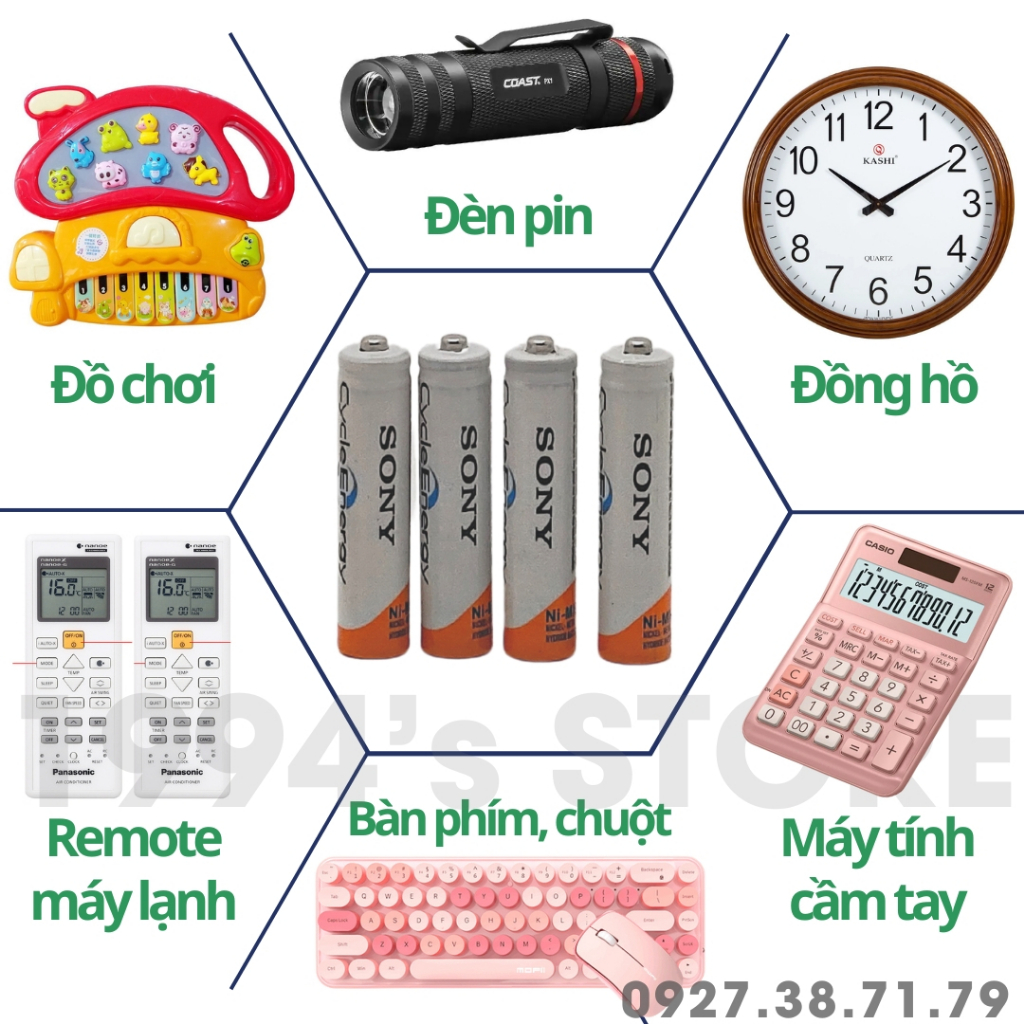 Bộ 4 viên Pin tiểu sạc Sony AA 4600mAh và Pin đũa sạc Sony AAA 4300mAh dùng cho Micro, Remote Tivi, Máy lạnh, Đồng hồ