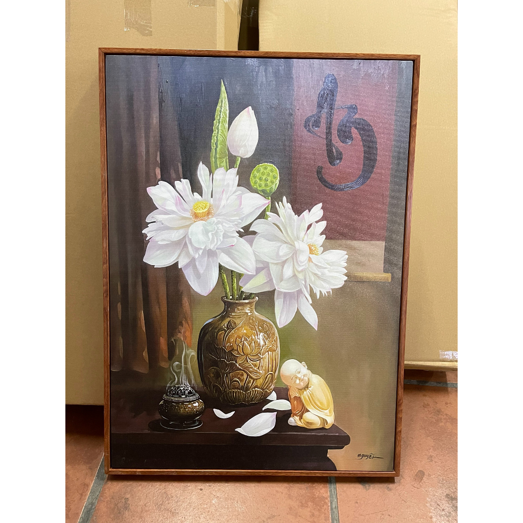 Tranh treo tường hoa sennền cổ , treo phòng khách , phòng thờ,phòng trà,.... mang lại sự tịnh tâm an yên