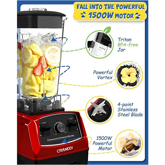Máy xay sinh tố công nghiệp CRANDDI 1500 watt cho nhà hàng khách sạn gia đình.