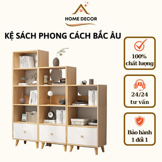 Kệ Sách Đa Năng - Tủ Sách Phong Cách Bắc Âu Có Hộc Tủ Gọn Gàng, Tiện Ích