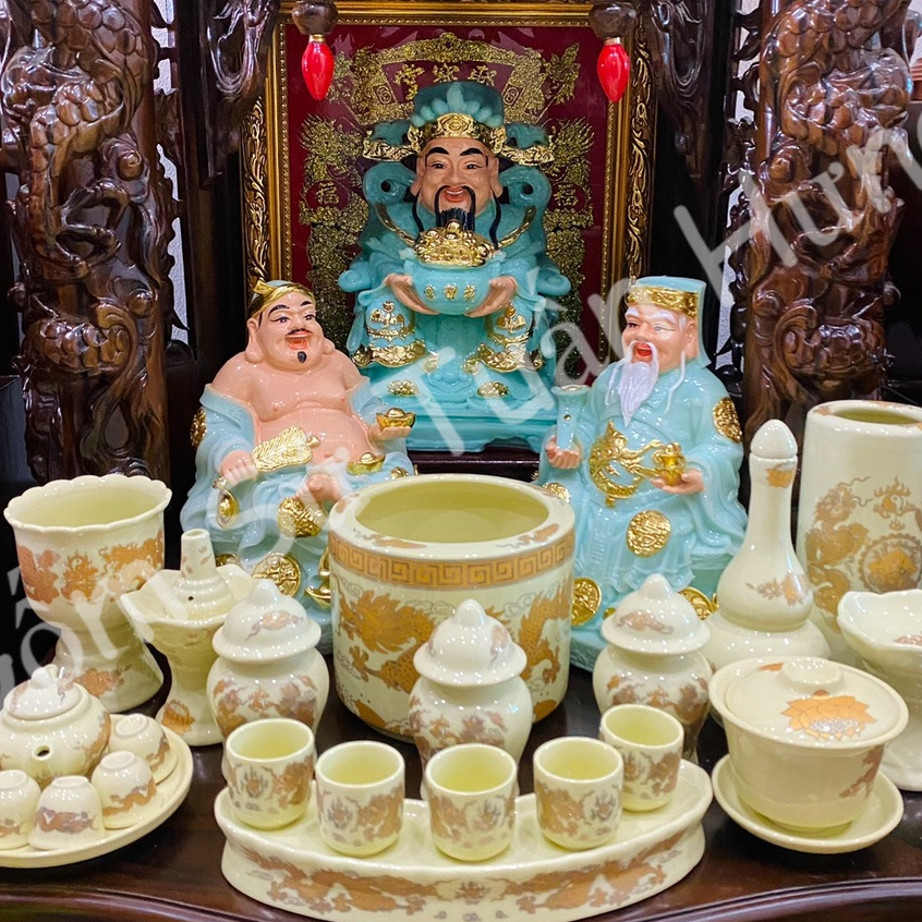 Bộ đồ thờ cúng, Set đồ thờ men vàng gốm sứ Bát Tràng cao cấp, Bộ đồ thờ thần tài, gia tiên, giá sỉ