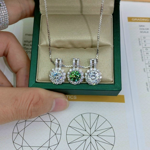 SET dây chuyền Bạc đính full đá Moissanite viên chủ 7mm PX032