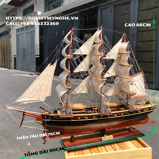 [Dài 90cm - chuẩn xuất khẩu] Mô hình thuyền gỗ thuyền trang trí tàu chiến cổ Cutty Sark -Gỗ muồng đen- Thân tàu 76cm