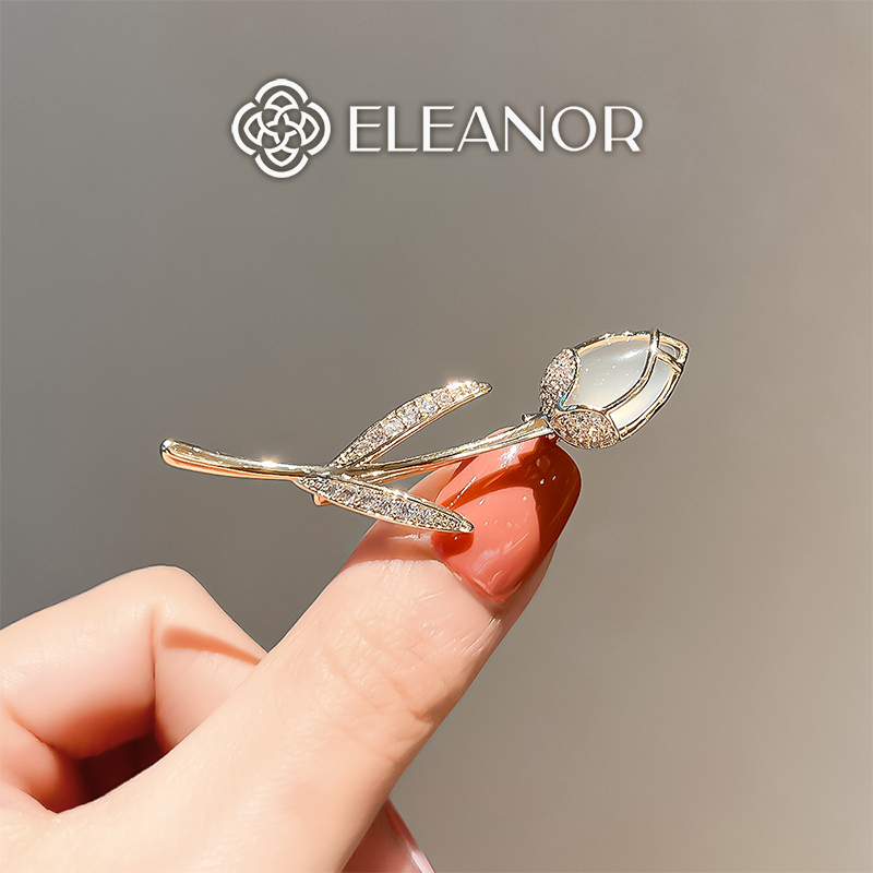 Ghim cài áo nam nữ Eleanor Accessories hình hoa tulip đính đá ngọc trai nhân tạo phụ kiện trang sức 5204