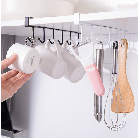 Thanh 6 móc treo nhà bếp, móc treo đồ gắn tủ tiết kiệm không gian- THANH 6 MÓC INOX NẸP