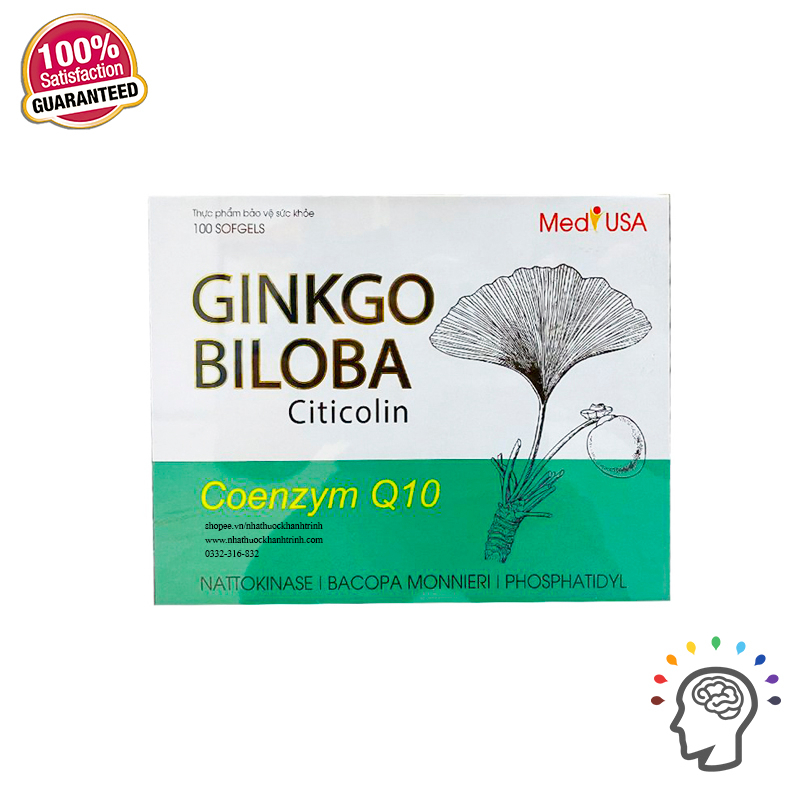 (hộp 100 viên) Bổ não Ginkgo Biloba Citicolin Coenzym Q10 MediUSA