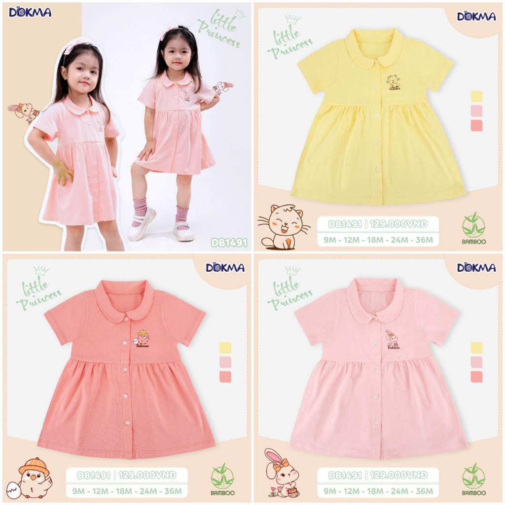 DB1491 Váy đầm cộc tay cổ sen bé gái Dokma 9-36M